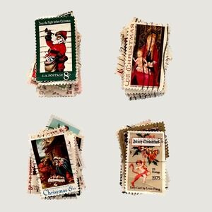 Vintage Christmas Pack of 20 US Postage Stamps Canceled Holiday Crafting Journal
